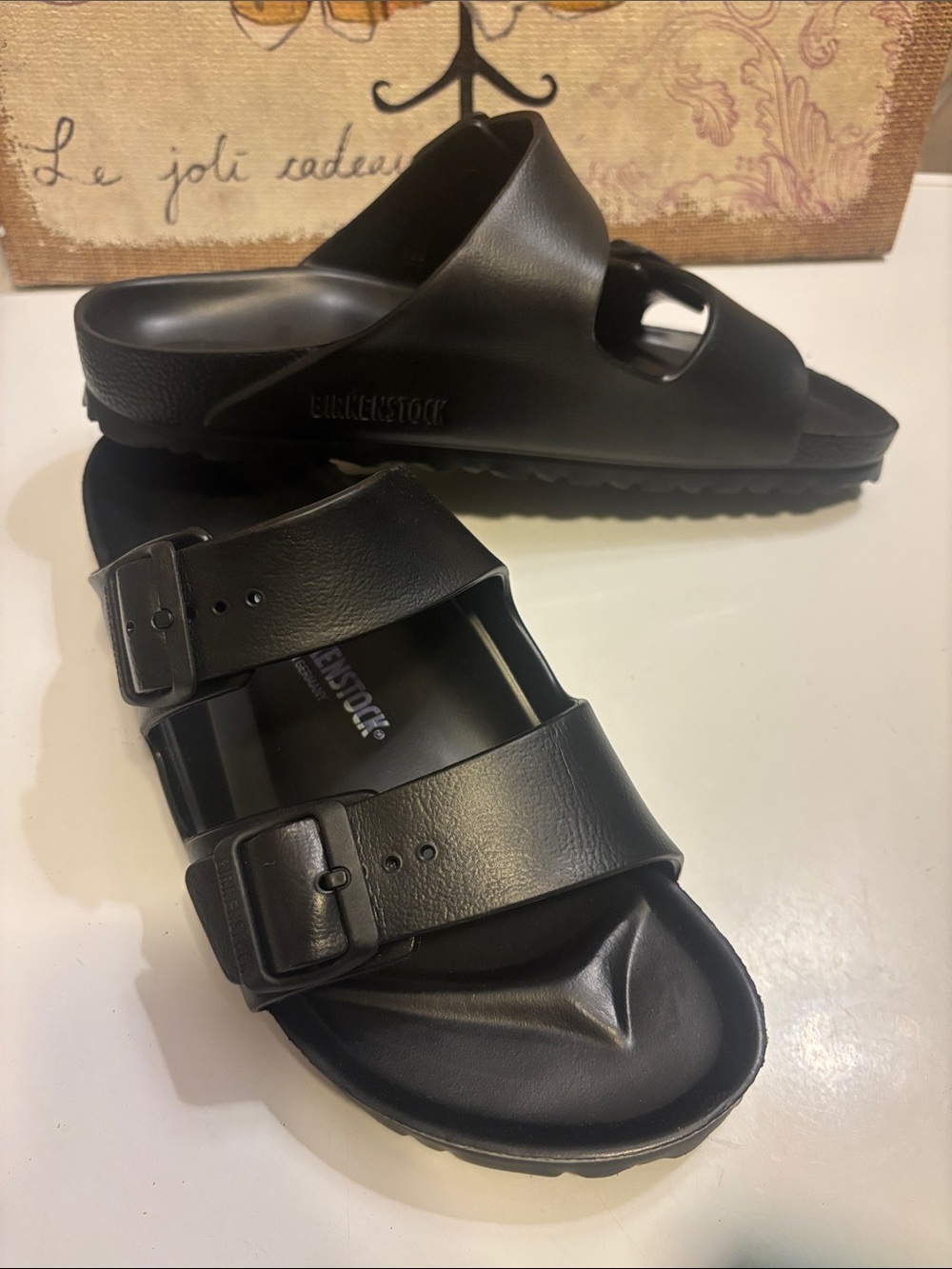 Birkenstock Black Two-Strap EVA Slide Sandal